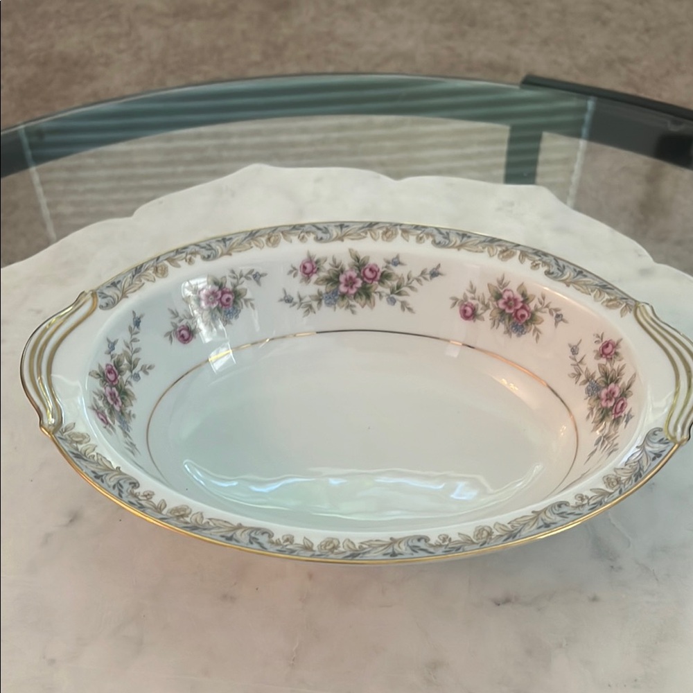 Noritake White and Pink Floral Serveware Bowl